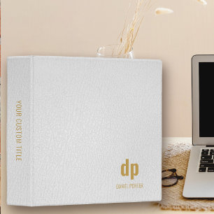 Classeur Monogramme moderne cuir professionnel blanc look