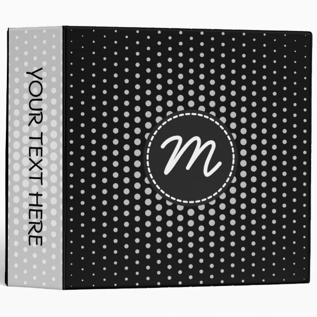 Classeur Monogramme moderne des points Techno Argent (Devant/Côté)
