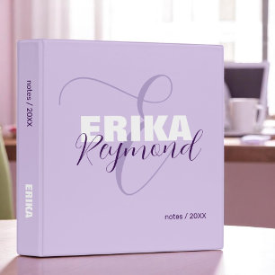 Classeur Monogramme moderne écriture manuscrite Nom Lilac