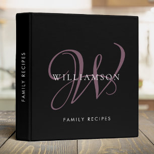 Classeur Monogramme moderne élégant Nom de script Cassis Re