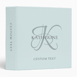 Classeur Monogramme moderne élégant Script Aqua Blue