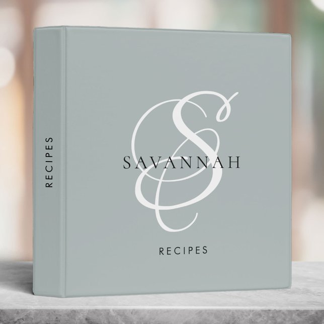 Classeur Monogramme moderne élégant Script Blush Nom Recett (Créateur téléchargé)