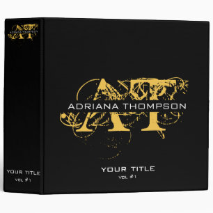 Classeur Monogramme moderne en noir et or