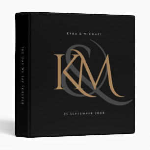 Classeur Monogramme moderne Gold Script Noir Mariage Album