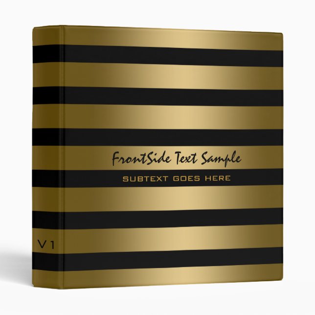 Classeur Monogramme Moderne Grilles Or Arrière - plan noir (Devant/Côté)