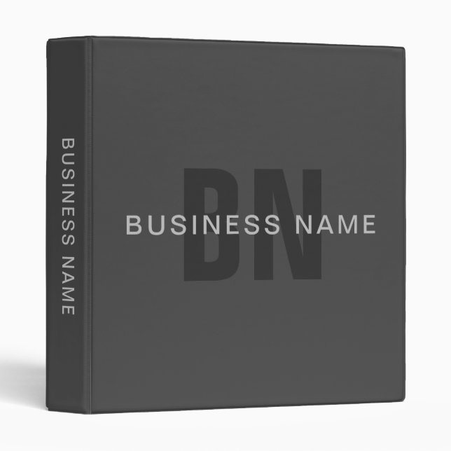 Classeur Monogramme moderne gris foncé modifiable Modèle de (Devant/Côté)