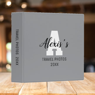 Classeur Monogramme moderne gris foncé Photos de voyage 20X