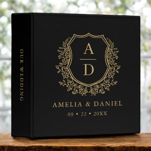Classeur Monogramme moderne Mariage Black Gold Crest