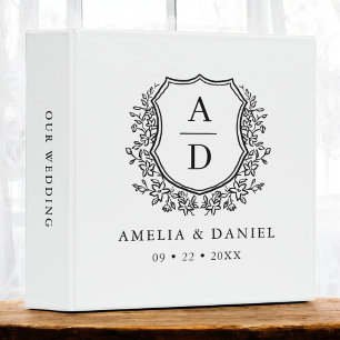 Classeur Monogramme moderne Mariage blanc noir crête