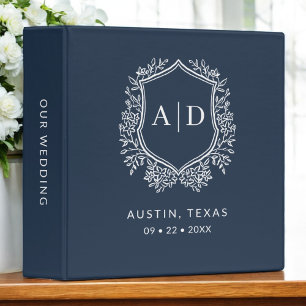 Classeur Monogramme moderne Mariage Marine Bleu Crest