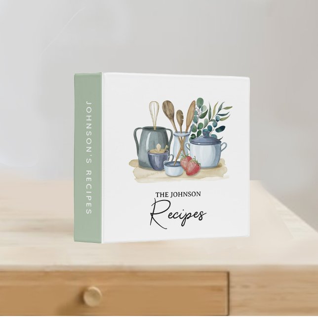 Classeur Monogramme Moderne Minimale Blanc & Sage Green Rec (Monogram Modern Minimal White & Sage Green Recipe 3 Ring Binder)