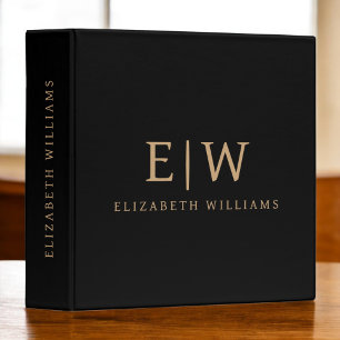 Classeur Monogramme moderne minimaliste noir et or