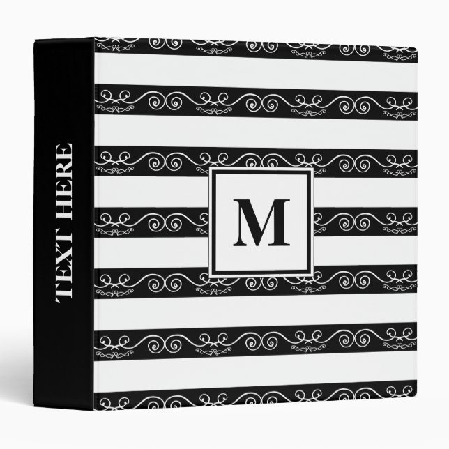 Classeur Monogramme moderne noir blanc (Devant/Côté)