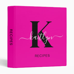 Classeur Monogramme moderne noir écriture cursive rose chau