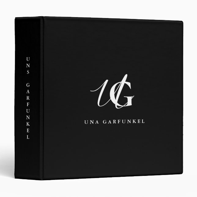 Classeur Monogramme moderne noir et blanc (Devant/Côté)