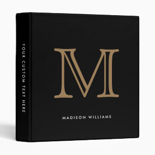 Classeur Monogramme moderne noir et or initial
