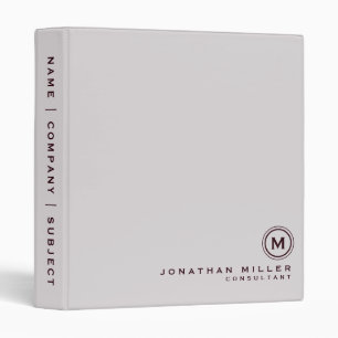 Classeur Monogramme moderne Nom et titre Grey clair et Bour