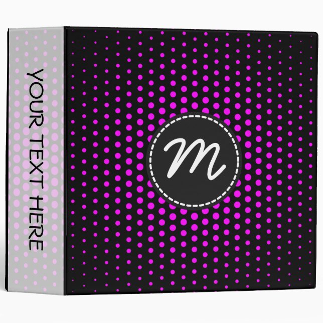 Classeur Monogramme Moderne Points Technologiques Fuchsia (Devant/Côté)