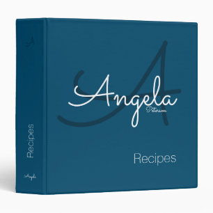 Classeur monogramme moderne pour les recettes du chef, bleu