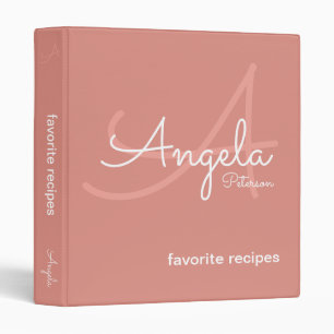 Classeur Monogramme moderne pour recettes de chef rose pâle