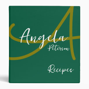 Classeur Monogramme moderne pour recettes de chef VERT