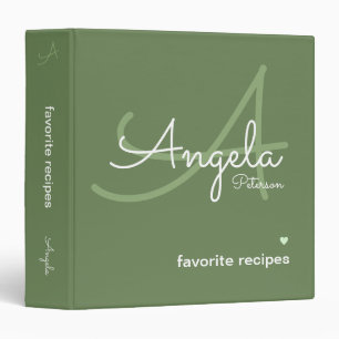 Classeur Monogramme moderne pour recettes de chef vert gris