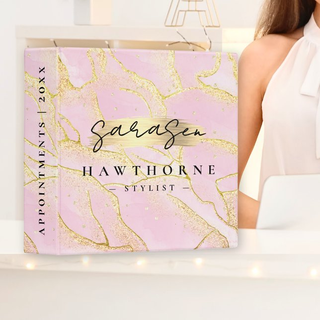 Classeur Monogramme moderne Script Chic Girl rose or huile (Créateur téléchargé)