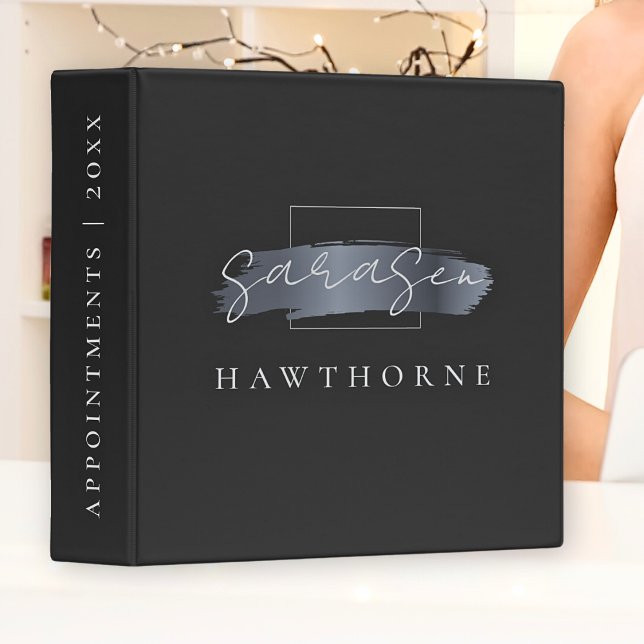 Classeur Monogramme moderne Script Chic noir Faux gris arge (Créateur téléchargé)