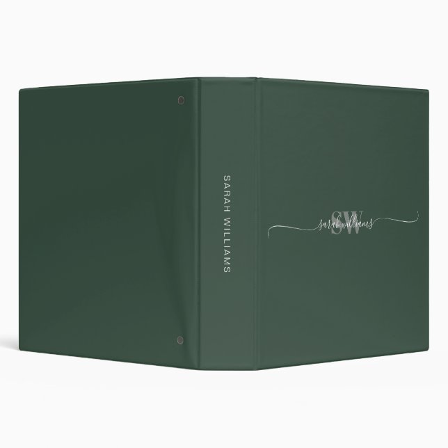 Classeur Monogramme Moderne Vert Élégant Chic Nom de script (Arrière-plan)