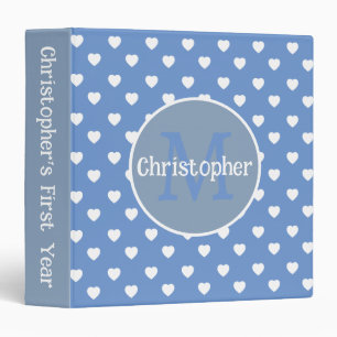 Classeur Monogramme Monogramme Coeurs Bleu et Blanc