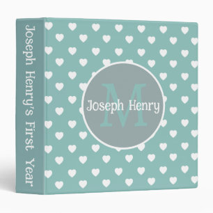 Classeur Monogramme Monogramme Coeurs Vert et Blanc