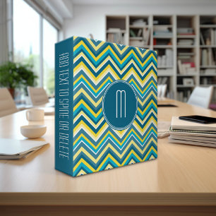 Classeur Monogramme Motif Chevron turquoise et jaune