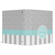 Monogramme: Motif cyan, gris et blanc/Classeur ray