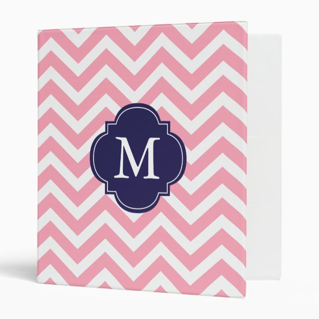 Classeur Monogramme Motif rose et bleu Zigzags (Devant/intérieur)