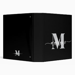 Classeur Monogramme Noir Argent Blanc Personnel