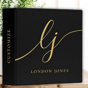 Classeur Monogramme Noir Calligraphie Or Script 2 Initiales