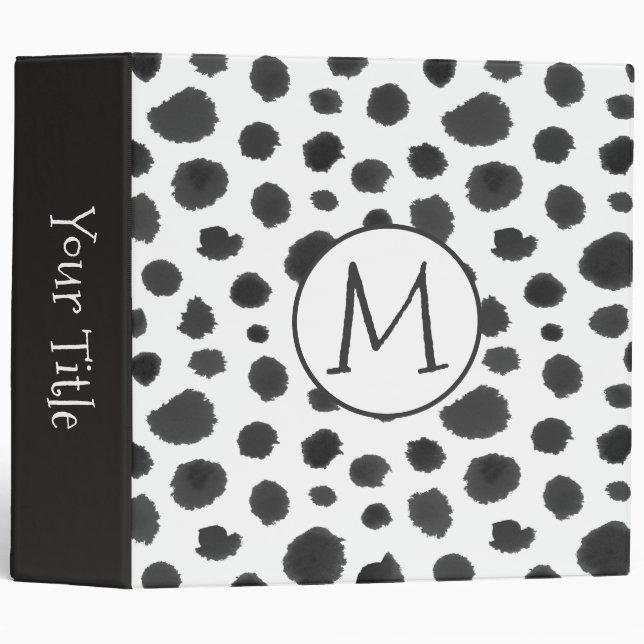 Classeur Monogramme noir et blanc de motif dalmatien (Devant/Côté)