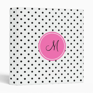 Classeur Monogramme noir et blanc Polka point avec rose cha