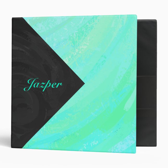 Classeur Monogramme noir et bleu de la menthe (Devant/intérieur)