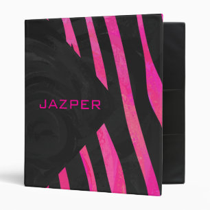 Classeur Monogramme noir et rose chaud Zebra Design