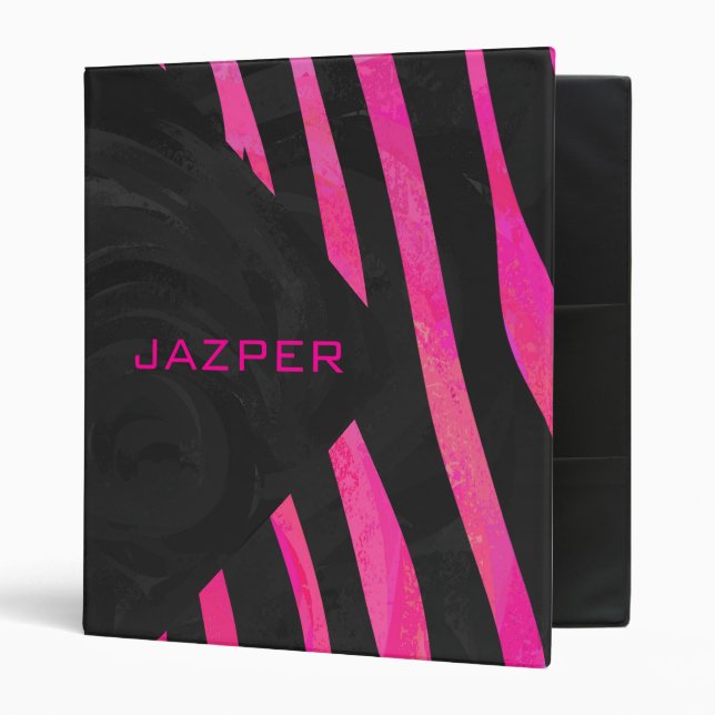 Classeur Monogramme noir et rose chaud Zebra Design (Devant/intérieur)