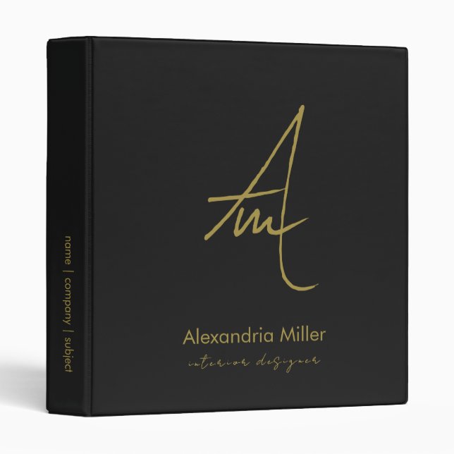 Classeur Monogramme noir professionnel (Devant/Côté)