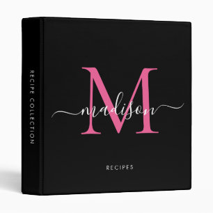 Classeur Monogramme noir rose Nom du script Kitchen Recette