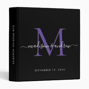 Classeur Monogramme Noir Violet Violet Script Mariage Album