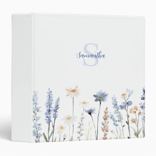 Classeur Monogramme Nom Fleur Sauvage Bleue