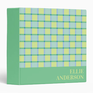 Classeur Monogramme Nom Moderne Vérifié Bleu Vert Citron