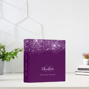 Classeur Monogramme nom paillettes violettes école bureau