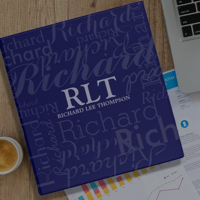 Classeur Monogramme Nom répété Élégant Marine-Bleu (Créateur téléchargé)