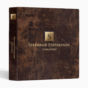Classeur Monogramme or en cuir Brown simple professionnel
