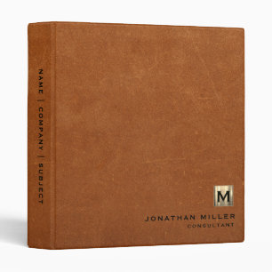 Classeur Monogramme or en cuir simple